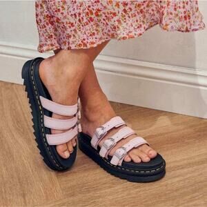 Dr. Martens Blaire Leather Slide Sandals Pink Size 8